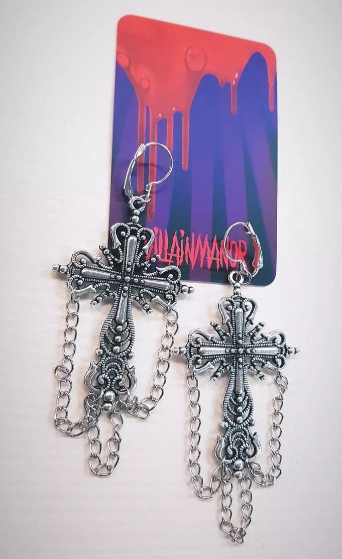 Chained Cross Earrings